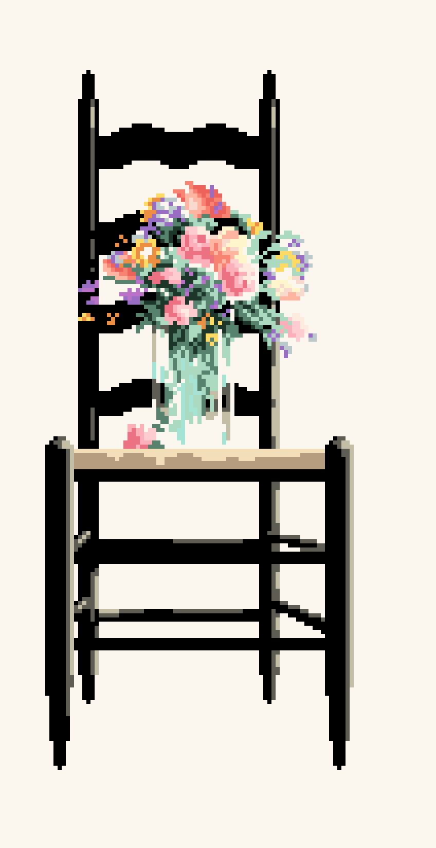 Vase on a chair cross stitch pattern in Chinese folk-art style