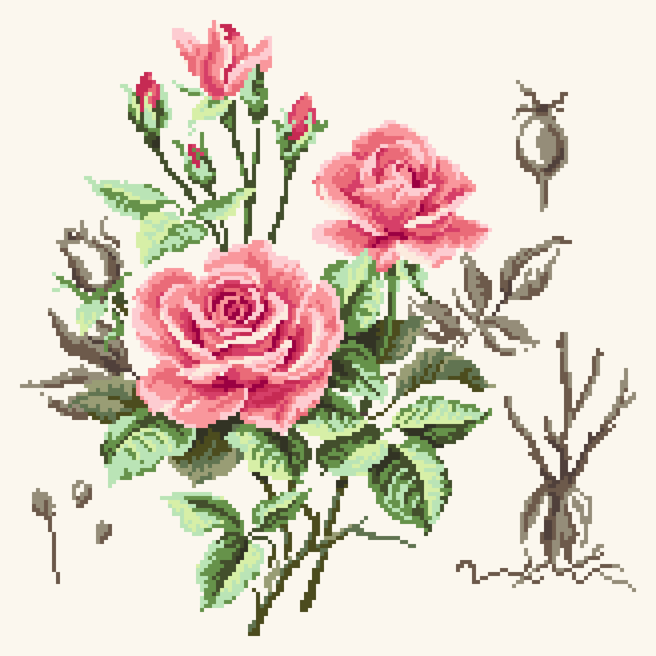 Pink rose cross stitch pattern for beginners