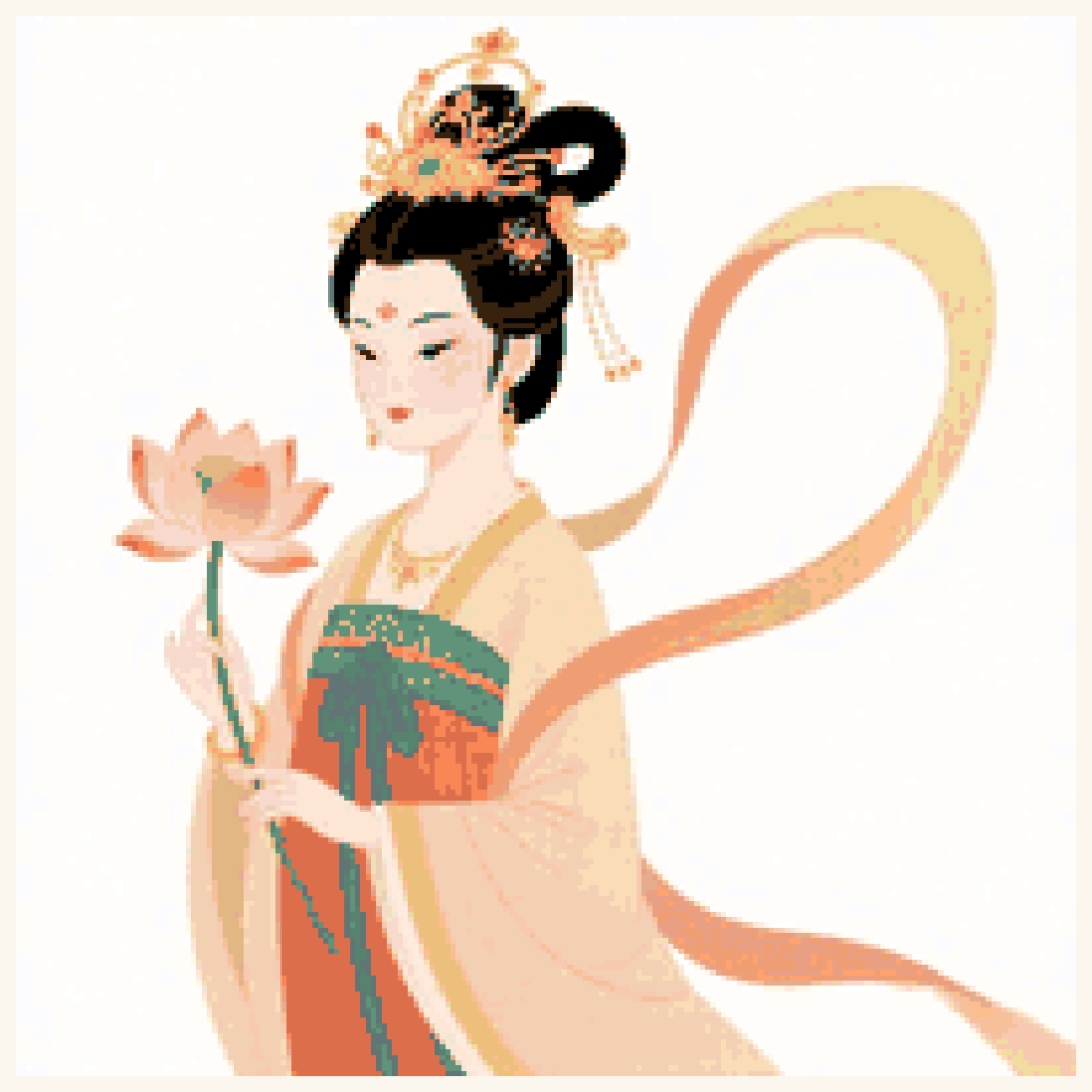 Golden fairy cross stitch pattern with festive warm gold palette for Lunar New Year