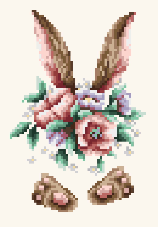Rabbit Ears and Flower Cross Stitch Pattern (Medium)